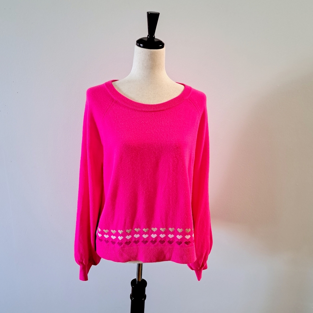 Lilly Pulitzer Alyona Sweater with Hearts, Pink Grenadine, Size Large